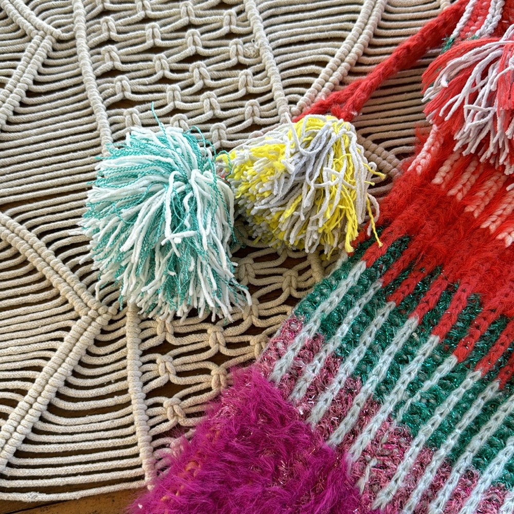 Anthropologie knit Pom Pom Christmas  stocking - Picture 5 of 7